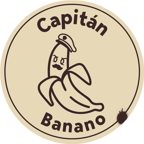 Sello de Capitán Banano: un banano con gorra de capitán y bigote